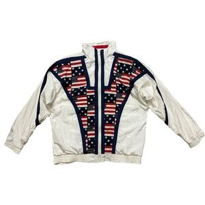Vtg Lavon Windbreaker Track Jacket Women's PM White USA‎ Print 80s 90s Retro